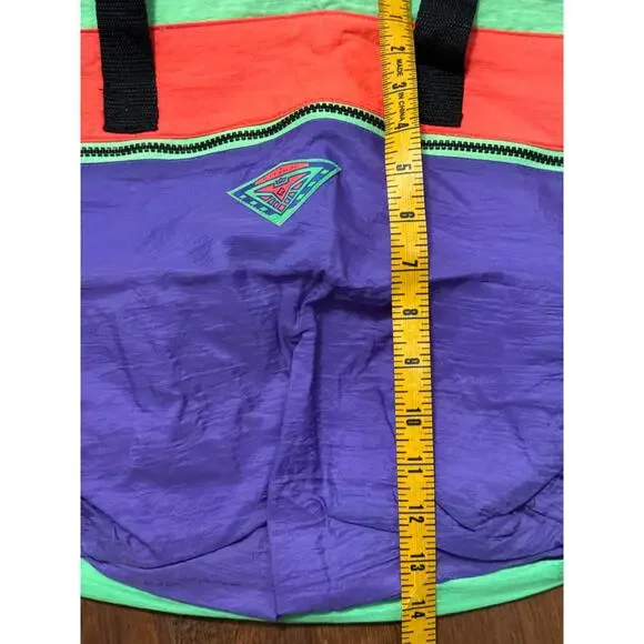 Vintage 90s Gitano Neon Tote Bag Nylon Sport Gear Gym Purple Zip Case Set Retro - Picture 7 of 7